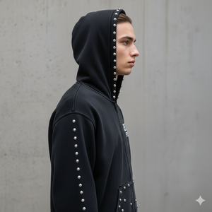 Sudadera con capucha REXFIT personalizada con bordado, lavado ácido, pedrería, efecto desgastado, descolorida por el sol, holgada con cremallera para hombre - Product Image 4