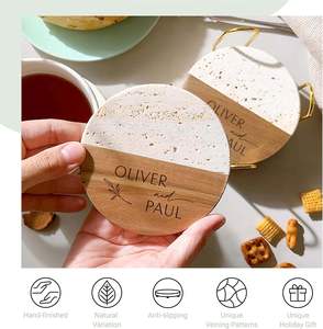Posavasos de Mármol y Madera, Diseño Artesanal, Empaque para Regalo, Regalo de Boda Personalizado para Inauguración de Casa, Compromisos - Product Image 3
