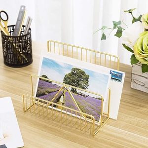 Minimalist Gold Metal Desk Organizer Storage <b>Holder</b> Rectangle Freestanding Office Organizer for Papers and Cards - Product Image 4