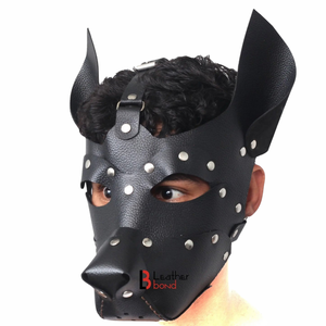 Máscara de Cuero Genuino de Piel de Vaca para Perros con Detalles en las Orejas para Jugar con Mascotas - Product Image 2