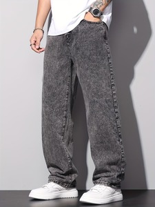 Jean décontracté gris délavé coupe droite 100 % coton léger pour homme – Style streetwear et quotidien - Product Image 2