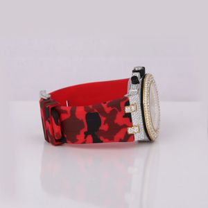 Splendid Gift Jewelry Men Luxury Diamond Chronograph Watch Analog Quartz Silver/Moissanite Case Sapphire Crystal 28mm <b>Red</b> - Product Image 3