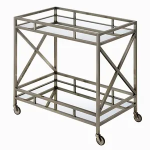Carrito de Bebidas de Metal de Lujo para Hoteles, Carrito de Bar Moderno con Estantes de Vidrio, Elegante Carrito de Servicio para Hoteles, Carrito de Bar Plateado para el Hogar - Product Image 1