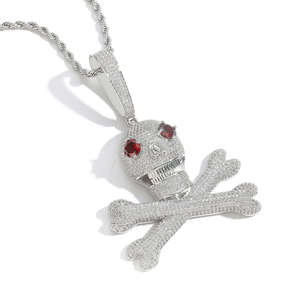 Nouvel Arrivage Collier Hip Hop en Moissanite avec Crâne à Yeux Rouges pour Hommes, Bijoux de Rappeur, Cadeau d'Halloween, Pendentif Hip Hop, Breloque Yeux Rouges - Product Image 4