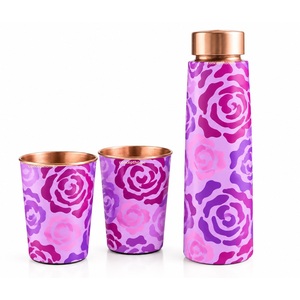 <b>Pink</b> Giraffe Pattern Metal Water <b>Bottle</b> with Lids Portable Travel Drinkware Cartoon Design - Product Image 3