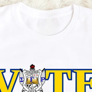 Camiseta de algodón estampada Sigma Gamma Rho VOTE para mujer, informal, de manga corta, con gráfico de letras griegas, estilo urbano, personalizada - Product Image 2
