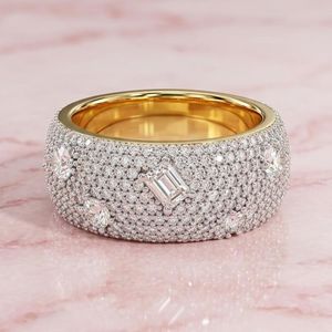 Bague large en argent sterling 925 original avec moissanite taillée multi-formes, sertie sur toute la surface, idéale pour les promesses, mariages, fêtes, cadeau pour partenaires - Product Image 4