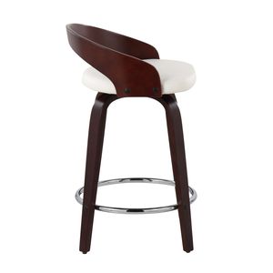 Set di 2 Sgabelli da Bancone Grotto, Design Moderno Mid-Century con Finitura in Ciliegio e Pelle Sintetica Bianca, Girevoli, per Bar o Cucina - Product Image 3