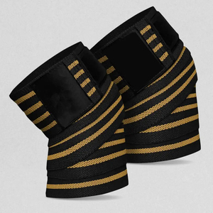 Rodillera de punto al por mayor, negra con rayas doradas, transpirable, con cierre de velcro, unisex, protección para todas las estaciones - Product Image 4