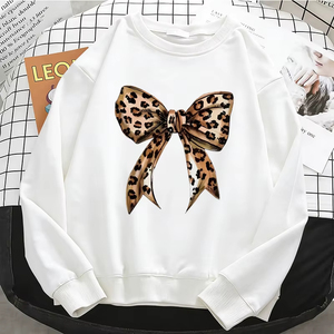 Sweat-shirts à capuche pour femmes, style streetwear professionnel, motifs nœud, cœur, amour, léopard, basiques, chauds, en polaire, doux, à col rond - Product Image 2
