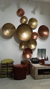 Brass Wall Sculpture Set Round Hammered Discs Abstract Geometric Minimalist Home <b>Decor</b> Living Room Art - Product Image 3