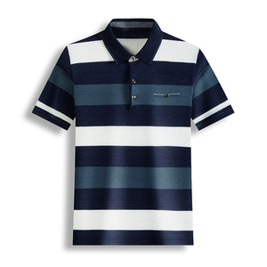 Men's <b>Striped</b> Knitted <b>Polo</b> <b>Shirt</b> Short Sleeve Casual Wear Front Pocket Design Regular Fit Sublimation Stripes Print <b>Polo</b> <b>Shirts</b> - Product Image 4