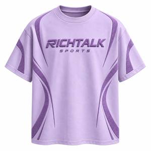T-shirt sportif surdimensionné à manches courtes pour homme, en coton tricoté 100 % respirant, col rond, design personnalisable - Product Image 1