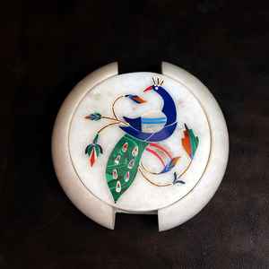 ชุดจานรองแก้วหินอ่อนสีขาวทำมือ พร้อมที่วาง สำหรับชา กาแฟ ค็อกเทล ป้องกันโต๊ะอย่างสวยงาม ของขวัญสำหรับบ้าน - Product Image 4