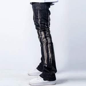 Men's <b>Bleach</b> Stone Wash Striped Straight Fit Denim Jeans Mid Waist Loose Fit Plus Size Casual Style 100% Cotton Woven Fabric - Product Image 4