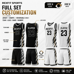 Conjunto de Uniforme de Baloncesto Rexfit Sports, Sublimado, Cuello en V, Sin Mangas, Reversible 2 en 1, Unisex para Adultos - Product Image 4