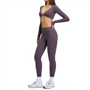 Conjunto de Yoga Personalizado para Mujer, Talla Grande, Leggings y Top de Manga Larga con Logotipo Frontal, Ropa Deportiva, Marca Privada OEM - Product Image 5