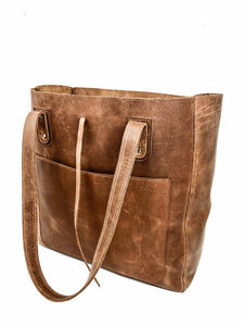 Sac fourre-tout en cuir véritable fait main, grande capacité, taille standard, couleur unie, avec fermeture éclair, multifonctionnel, à porter à l'épaule - Product Image 2