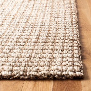 Modern Flat Weave Jute Rug Rectangle Beige Brown Geometric Pattern Non <b>Slip</b> Rubber Backing Living Room Floor <b>Mat</b> Thin Wool Acryl - Product Image 3