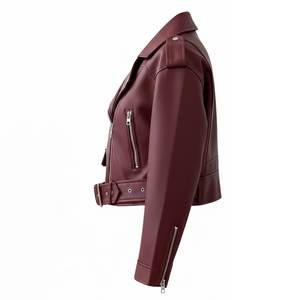 Nouvelles vestes bomber en cuir véritable pour femmes, col zippé bordeaux, logo personnalisé, style vintage, hiver, respirantes et imperméables, vente en gros RTS - Product Image 5