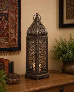 Lanterne à vent en métal arabe vintage – Porte-bougie décoratif oriental – Décoration d'intérieur et cadeau bohème - Product Image 5