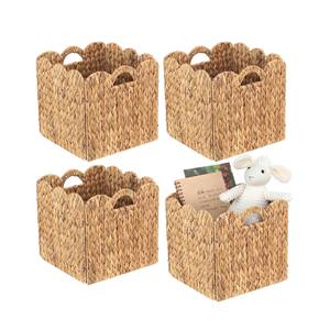 Woven Natural Water Hyacinth Foldable Scalloped Storage <b>Cubes</b> <b>Basket</b> for Organizing for Bathroom, Bedroom, Laundry, Pantry - Product Image 2