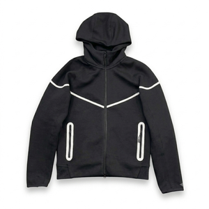 Ensemble de survêtement sportif personnalisé pour homme, sweat à capuche noir et pantalon avec rayures blanches, collection automne - Product Image 2
