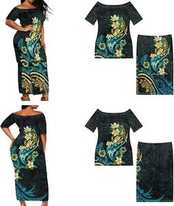 Vestidos Maxi 2026 para Mujer, Estilo Polinesio Tribal Samoano, con Estampado de Flores Tapa, Personalizados, Tallas Grandes, Puletasi Samoano de Dos Piezas, Elegantes - Product Image 3