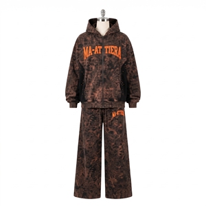 Ensemble de survêtement marron délavé pour homme, sweat à capuche zippé et pantalon de jogging ample, tenue streetwear personnalisée deux pièces - Product Image 3