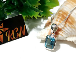 Natural Blue Topaz Pendant 925 Sterling <b>Silver</b> Handmade Gemstone Pendant Chain <b>Necklace</b> Statement Jewelry Third Party Certified - Product Image 6