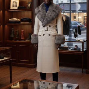 Manteau long en laine de qualité professionnelle pour homme, tissu standard, isolé, protection hivernale, garniture en fourrure, respirant - Product Image 5