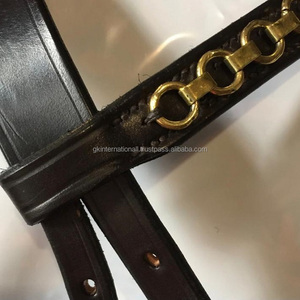 Banda de cuero para cejas de caballo, banda de alta calidad de color negro, inglés, cosido a mano con cadena de latón plateado y dorado en todos los tamaños personalizados - Product Image 3