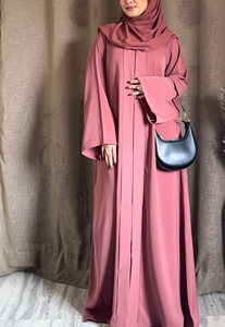Dubai Style Women's Breathable Polyester Maxi Abaya Beaded V Neck Long Sleeve Islamic Eid Prayer Solid Vintage <b>Flared</b> Hem Meera - Product Image 5