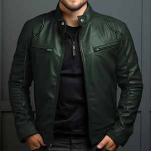 Nouvelle veste universitaire en cuir véritable enduit pour homme, style automne, col montant tendance, à capuche, style urbain - Product Image 4