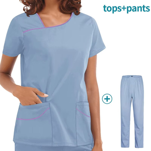 Conjunto de uniforme médico morado para mujer, blusa de manga corta y pantalones, uniformes de hospital, ropa de trabajo médica - Product Image 6