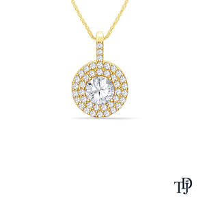 Collar con colgante de diamante redondo solitario con doble halo de oro de 10K y diamante cultivado en laboratorio, fabricante mayorista y minorista OEM - Product Image 1