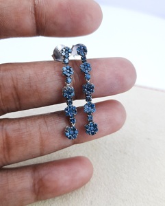 1.06 Cttw Round Cut Color-Enhanced Blue Natural Diamond Drop Dangle <b>Earrings</b> 925 Sterling Silver, <b>Earrings</b> for Women, Push <b>Back</b> - Product Image 5