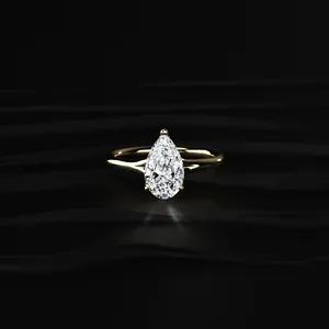 Anillo de Diamante Cultivado en Laboratorio con Corte Pera, 1CT, Color DE, Claridad VVS-VS, Certificado IGI, Conjunto de Anillos de Compromiso de Oro Amarillo - Product Image 1