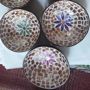 High Quality <b>Coconut</b> <b>Shell</b> Bowl Handcrafted Painted MOP Inlay Custom Pattern Eco Friendly Bowl Vietnam Factory Supply Export - Product Image 1