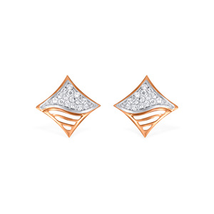 Boucles d'oreilles clous en or rose 18 carats avec diamants, design coussin, diamants de laboratoire taille brillant rond, bijoux fins élégants - Product Image 1