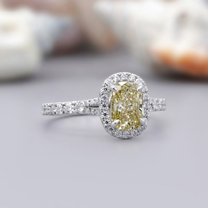 1.47 TCW jaune coussin coupe Moissanite bague de fiançailles tige fendue Halo pavé réglage argent 18K or massif fêtes spécial - Product Image 2
