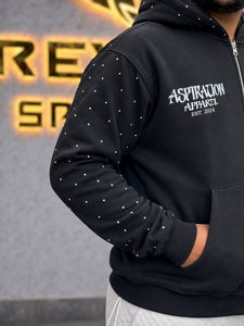Sweat à capuche zippé noir surdimensionné en polaire pour homme Rexfit Sports, style streetwear, avec imprimé frontal et détails en strass - Product Image 2