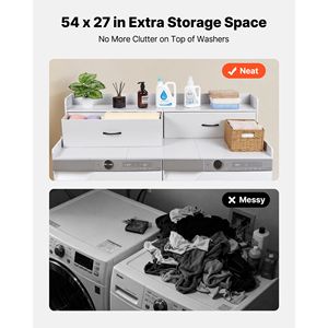 2 Drawers and 2 Hooks Countertop <b>Washer</b> Dryer Topper 54 X 27.5 in Wooden Laundry Machine Top with Shelf Drying Racks - Product Image 3
