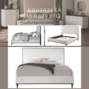 Letto E. King Carena Rivestito in Tessuto Grigio Chiaro - Product Image 4