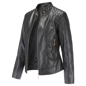 Chaqueta de cuero PU negra de lujo al por mayor para mujer, estilo vintage, streetwear, talla grande, ropa exterior para mujer - Product Image 2