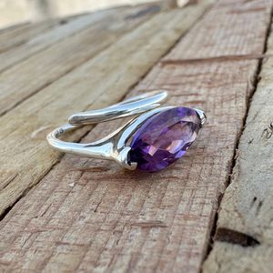 Natural Amethyst Adjustable <b>Ring</b> 925 Sterling Silver Marquise Cut Gemstone February Birthstone Jewelry Elegant Gift For Her - Product Image 2