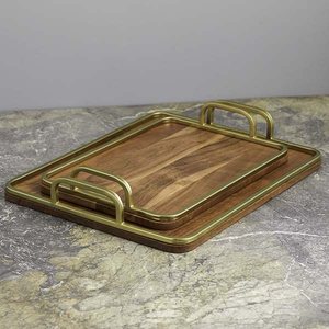 Bandeja rectangular rústica india hecha a mano con base de madera, bandeja decorativa de lujo con revestimiento apto para alimentos. - Product Image 1