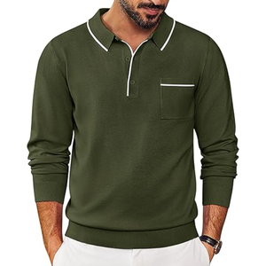 Suéter de punto con cuello y manga larga para hombre – Polo informal de negocios con bolsillo - Product Image 1