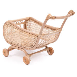 Natural Rattan Kid Toy Handmade Wicker Baby <b>Doll</b> Stroller Pram Walker Eco Friendly Pretend <b>Play</b> Pushcart For Toddlers - Product Image 1