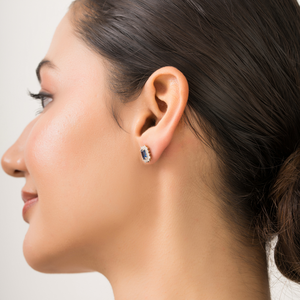 14K Real Yellow Gold Octagon Shape <b>Blue</b> Sapphire & Round Cut Diamond Cluster <b>Stud</b> <b>Earrings</b> Everyday Wear Women & Girls Jewelry - Product Image 4